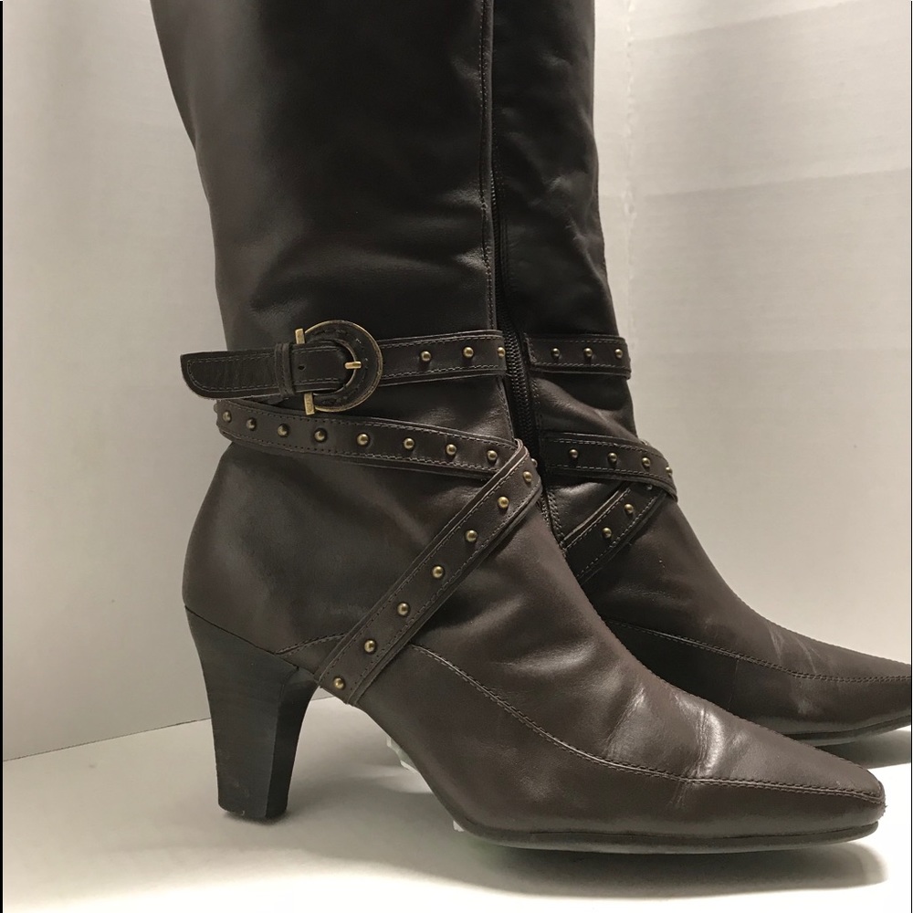 AEROSOLES Brown Studded Buckle Detail High Boots